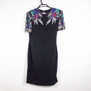 Vintage 80s Scala 100% Silk Sequin Beaded Cocktail Dress